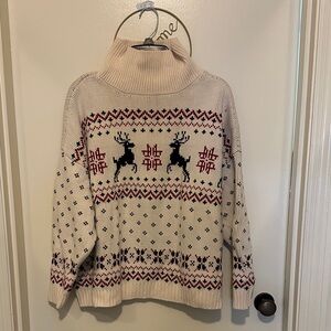 Torrid Cream Turtleneck Sweater with Reindeer Pattern